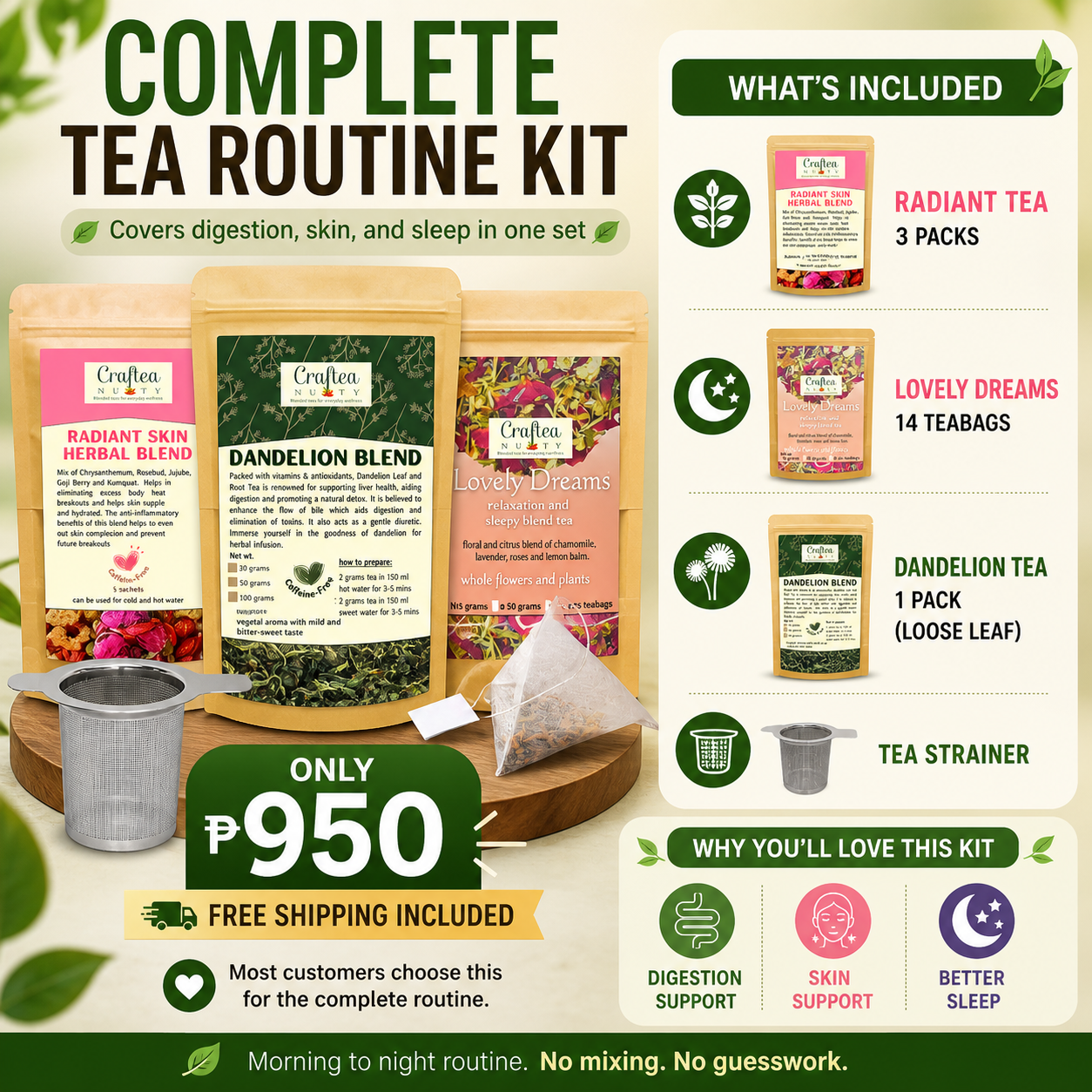 Complete Tea Routine Kit (3 Best-Selling Teas + Strainer) FREE SHIPPING
