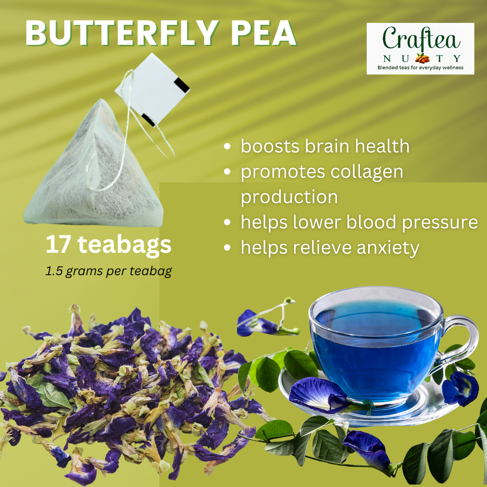 loose teas 100 teabags assorted, 6 kinds, chamomile, spearmint, hibiscus, butterfly pea