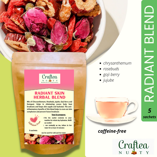 Herbal Tea for Glowing Skin – Chrysanthemum, Rosebud, Jujube, Goji Berry mix | 5 Sachets | Daily Hydration