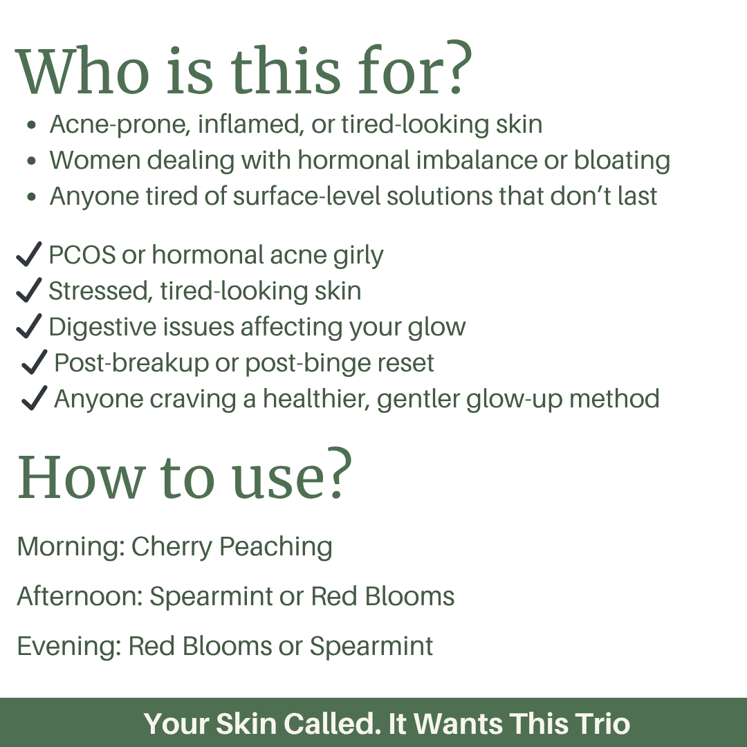 Glow Trio β Tea for Skin, Body & Confidence Includes: Spearmint, Cherry Peaching, Red Blooms (50g each)