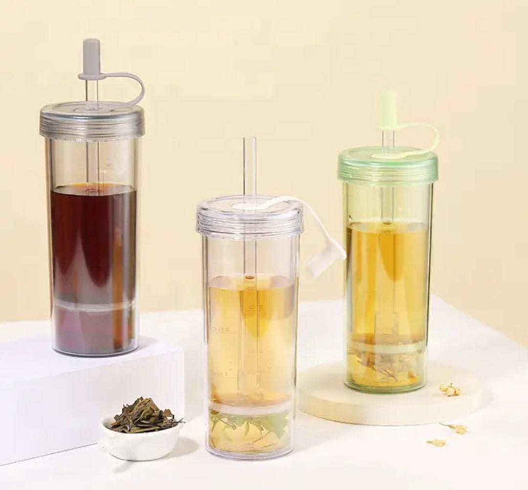 Tea Tumbler with straw filter. Press and Sip. Loose leaf tea tumbler BPA-free. Free tea 5 grams