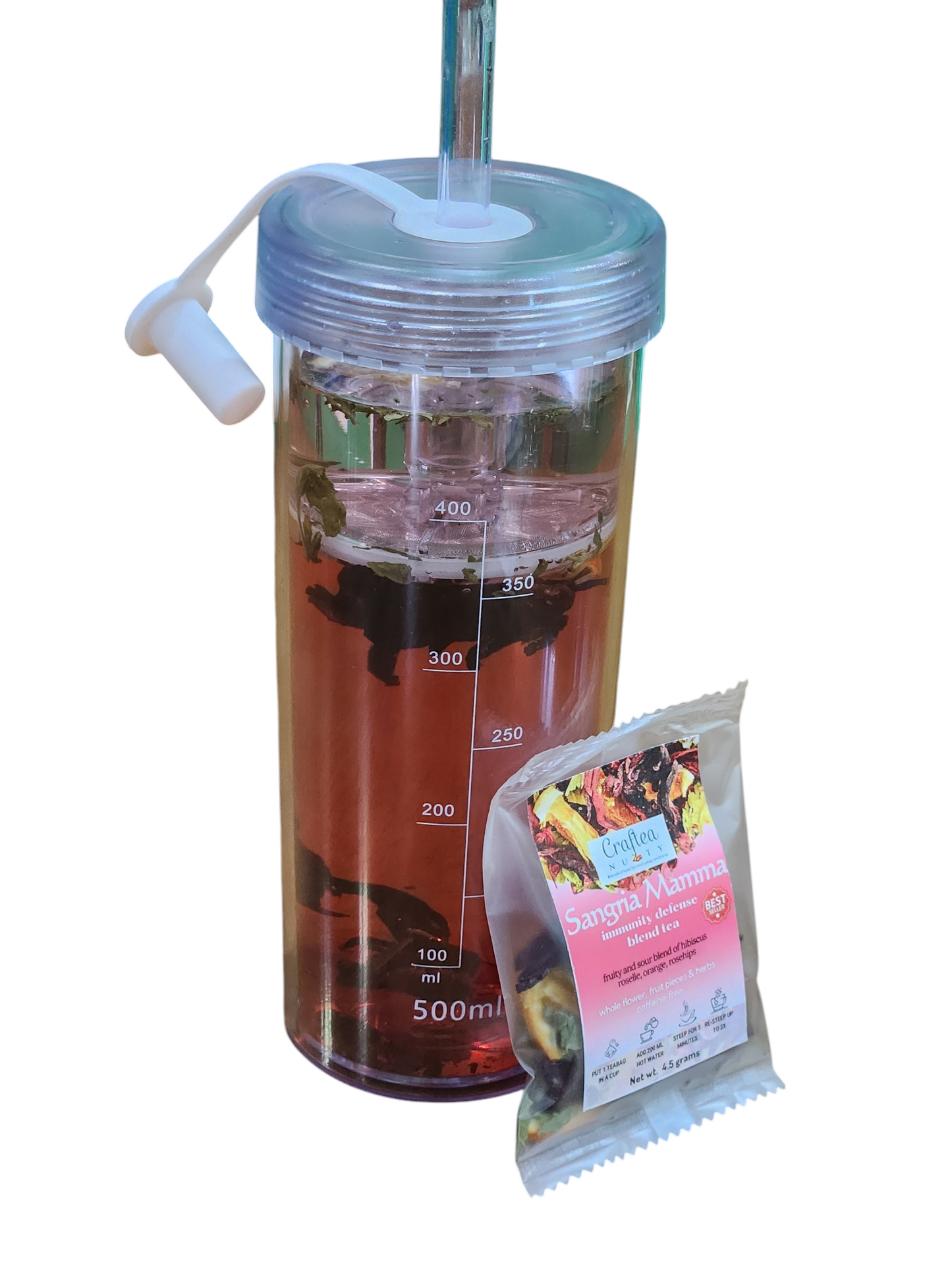 Tea Tumbler with straw filter. Press and Sip. Loose leaf tea tumbler BPA-free. Free tea 5 grams