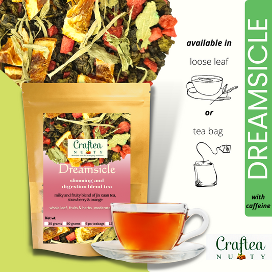 tea blend Dreamsicle Milky Oolong, Berry Orange Tea with tarragon herb