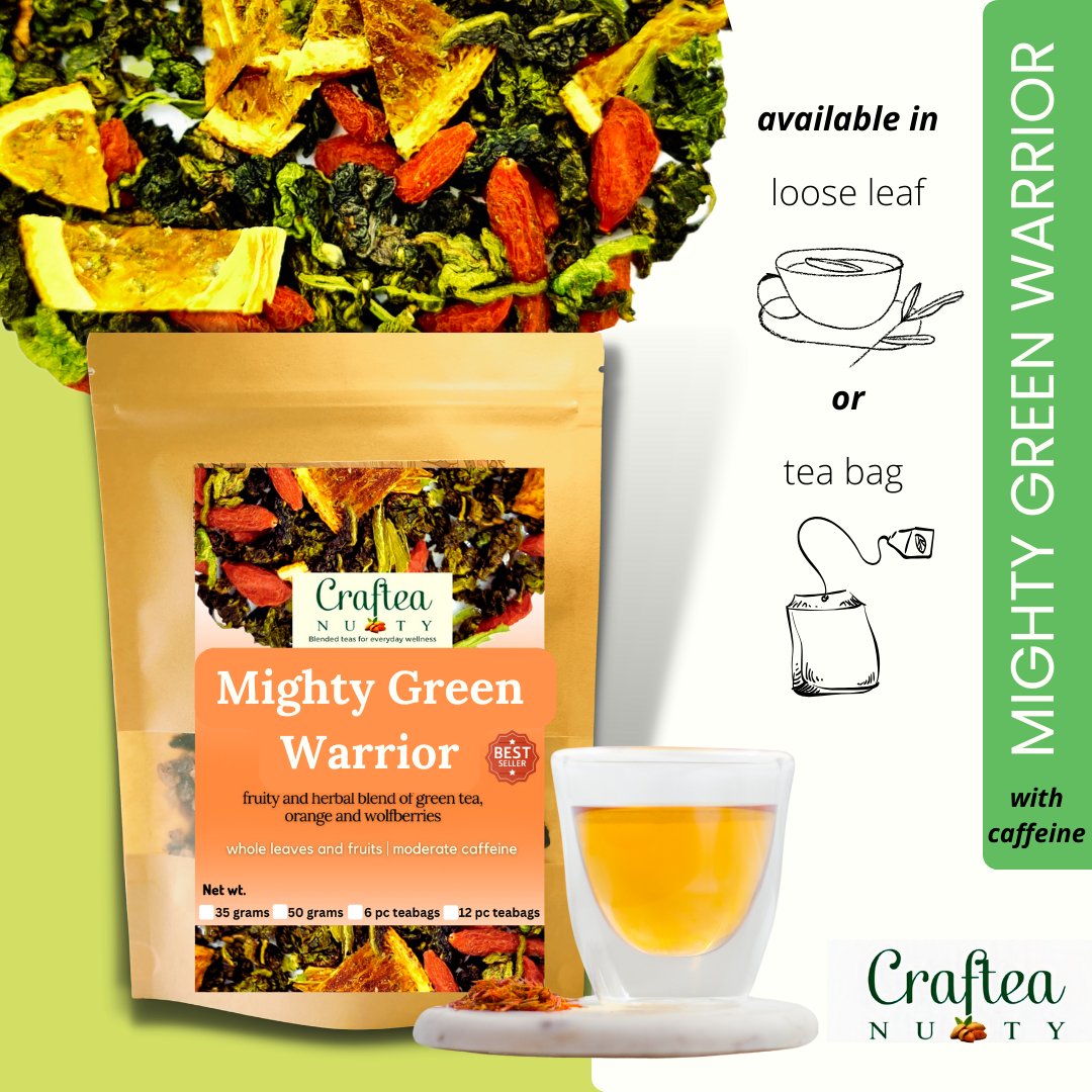 tea blend Mighty Green Warrior Tea with Goji Berry and Orange Fruit tea