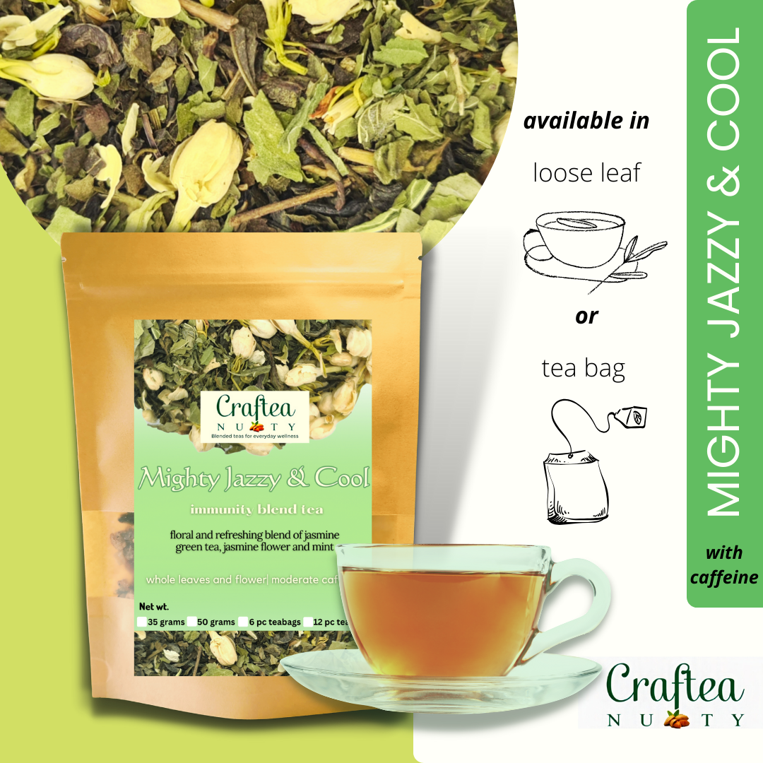 tea blend Mighty Jazzy and Cool Jasmine Green Tea with Mint Bud Loose Leaf