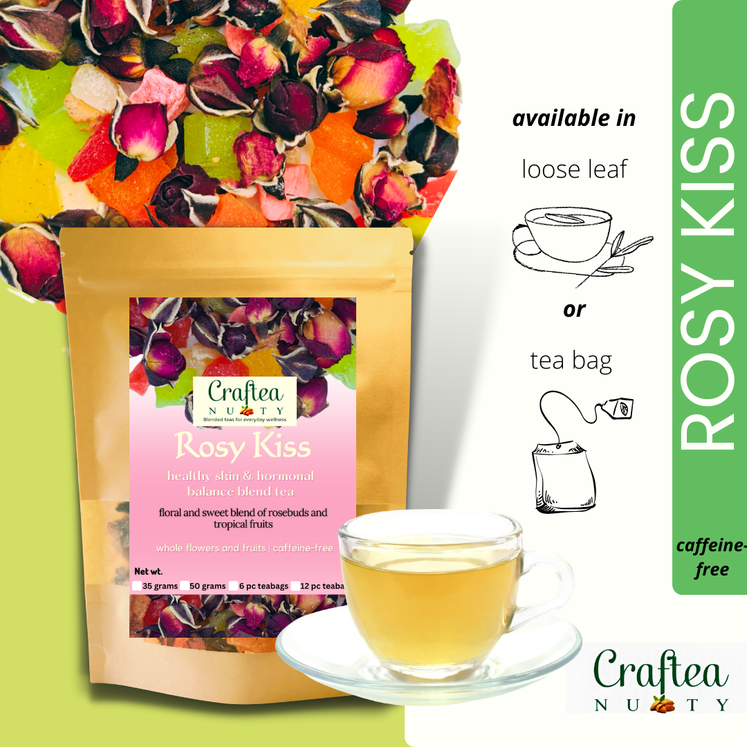 tea blend Rosy Kiss Dried Rosebud Tea with Natural Fruit Pieces