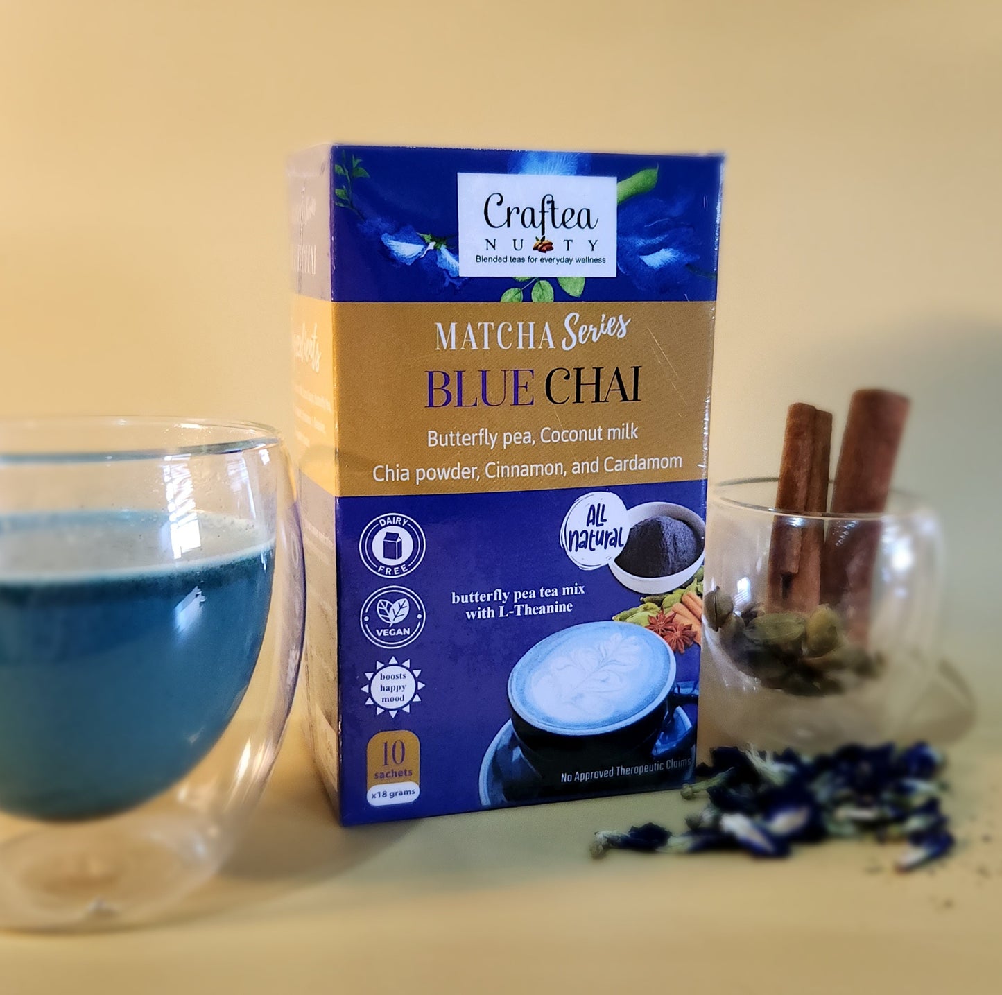 Premium Matcha Blend | Blue Chai with Butterfly pea powder, cinnamon and L-theanine | matcha powder