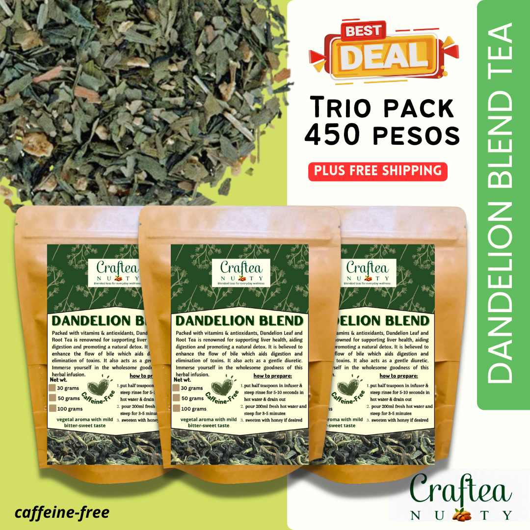 Trio Pack Dandelion tea blend, dandelion leaf, dandelion root, caffeine-free (50 grams) FREE SHIPPING