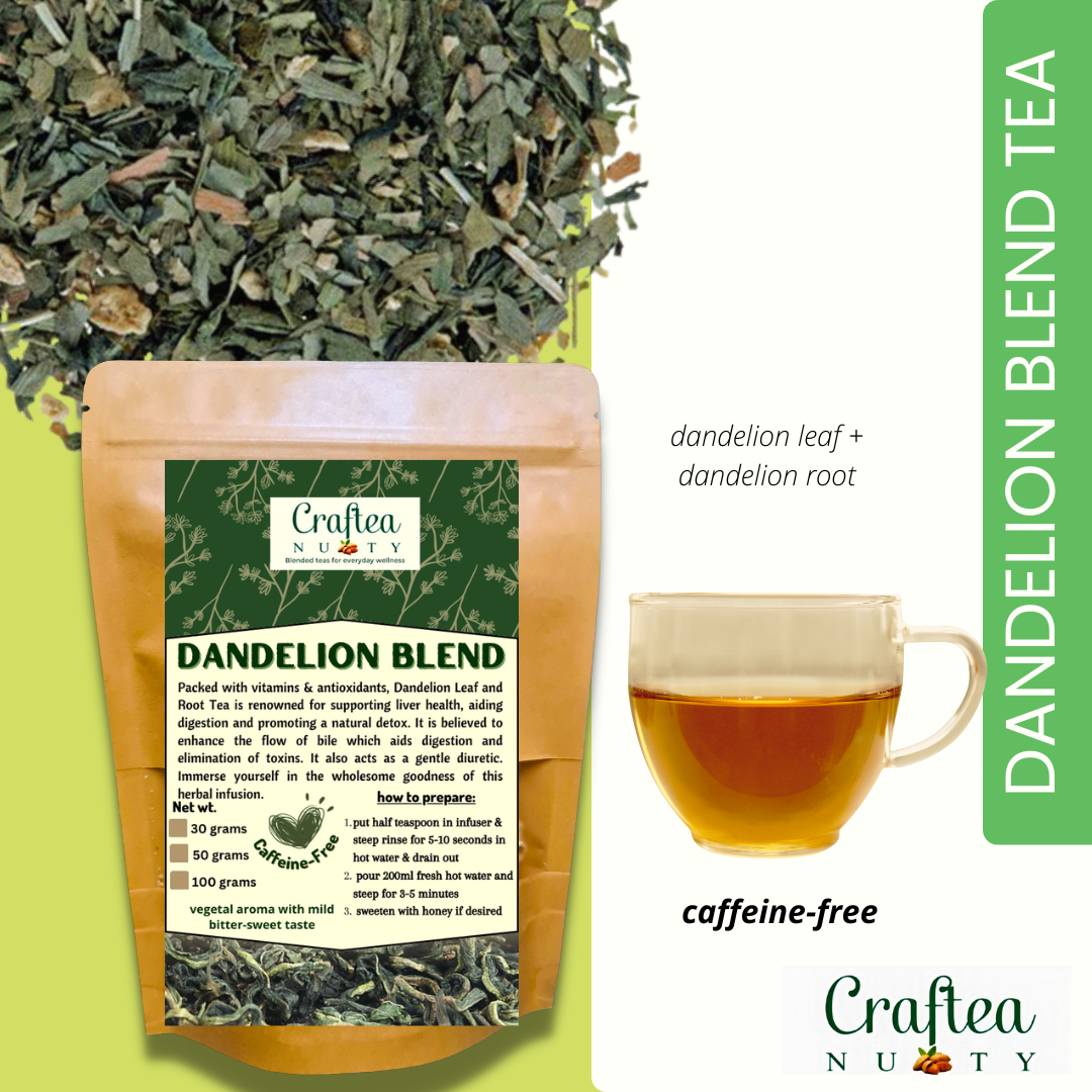 Dandelion tea blend, dandelion leaf, dandelion root, caffeine-free, liver and kidney detox, liver health 50 grams