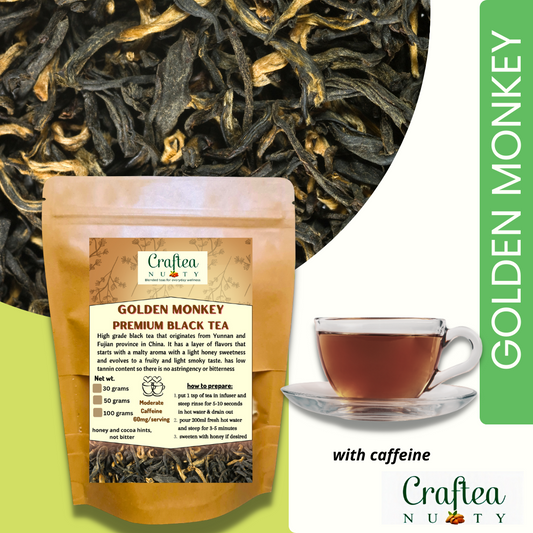 Craftea NUTTY Black Tea Golden Monkey Malty Cocoa Taste with Sweet Hint Teabags