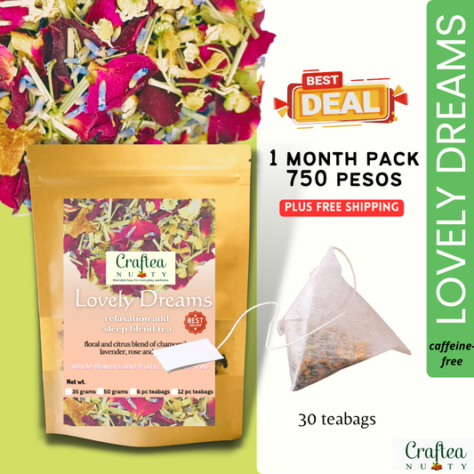 Lovely Dreams Rose, Lavender, Chamomile sleep and relax tea 30 days, FREE SHIPPING