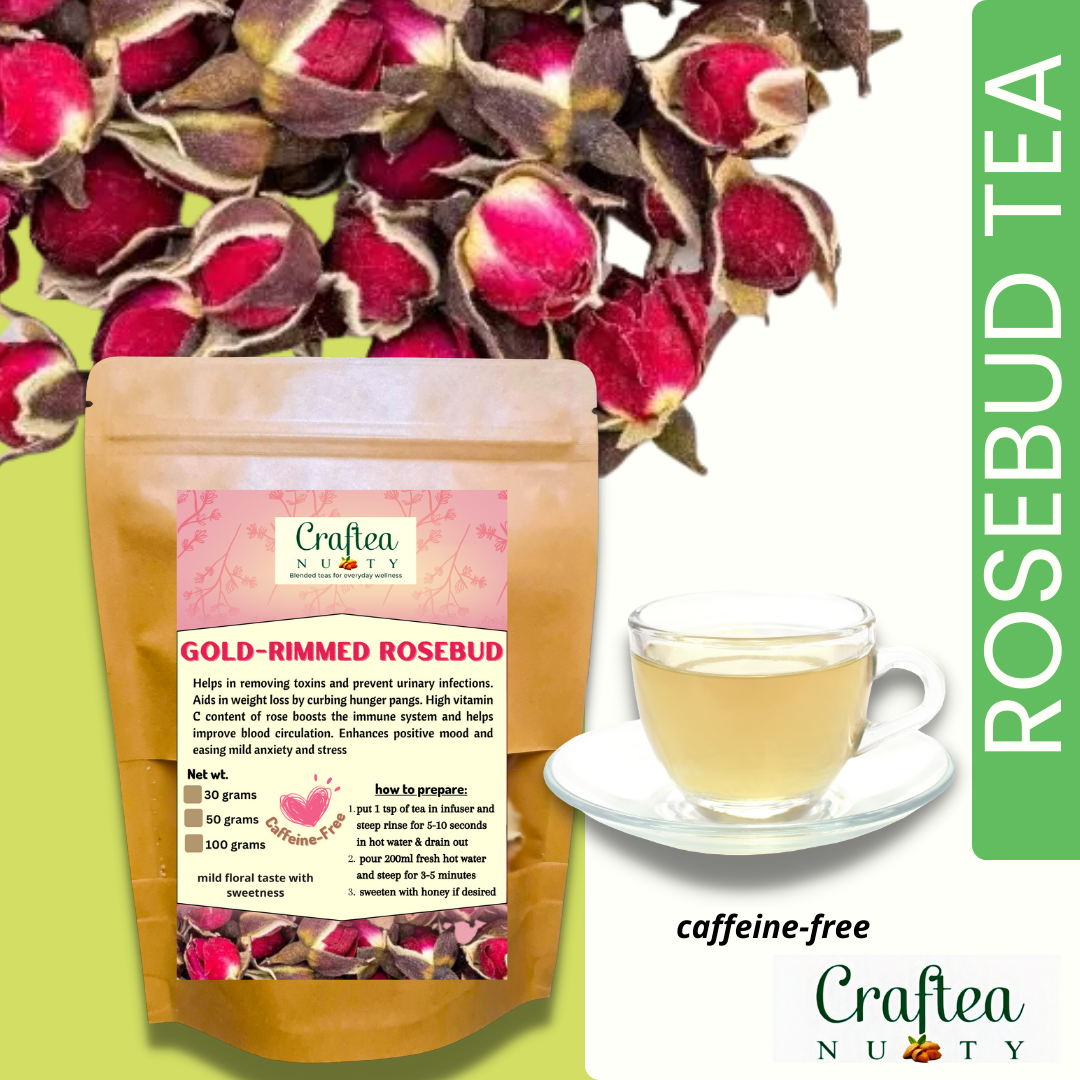 Craftea NUTTY Dried Rosebud Tea Gold Edge Rose with Teabags