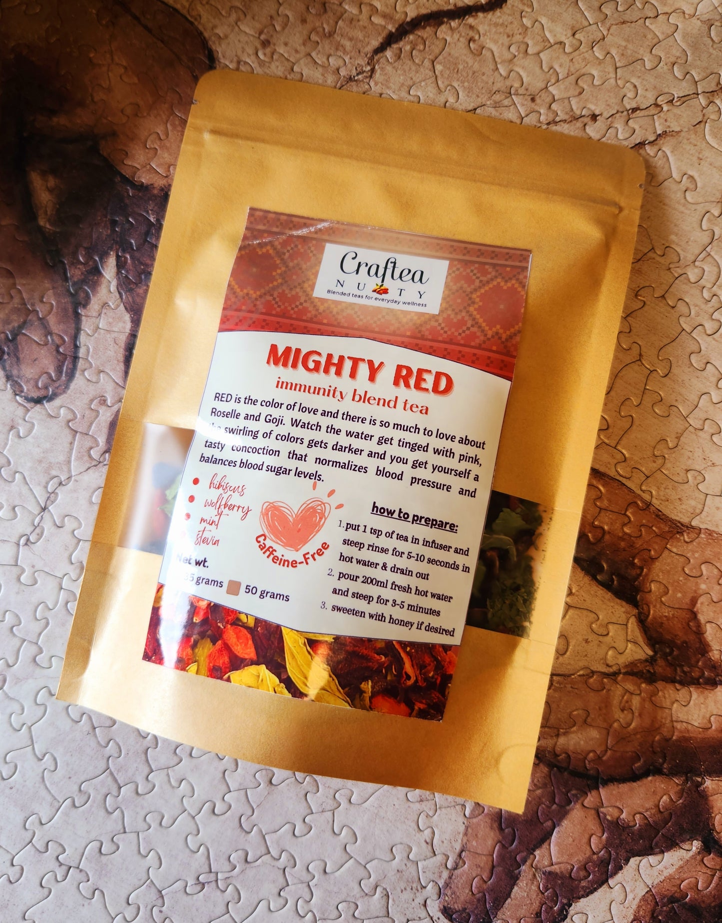 tea blend Mighty Red Hibiscus tea Roselle and Mint with Goji Berry, Stevia