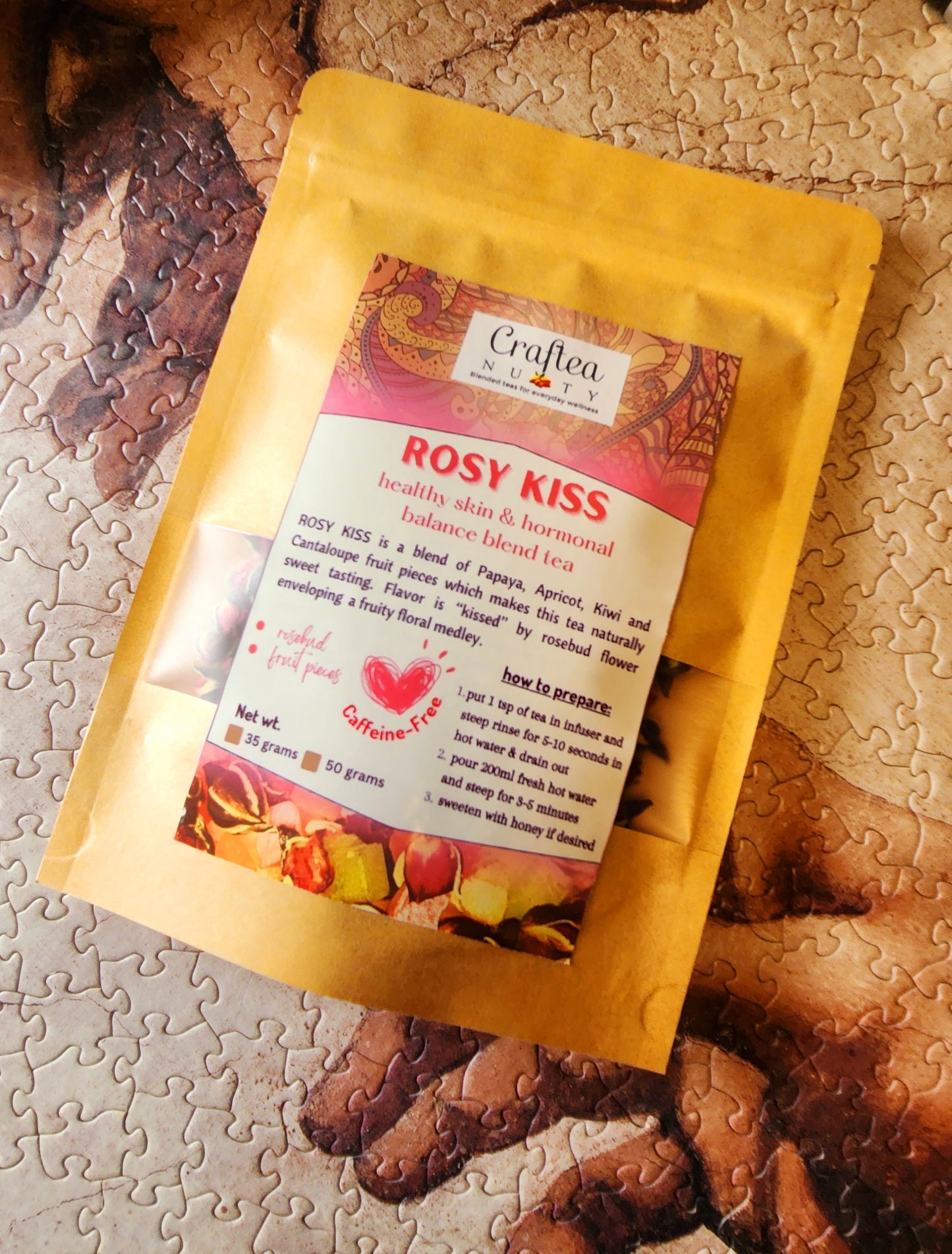 tea blend Rosy Kiss Dried Rosebud Tea with Natural Fruit Pieces