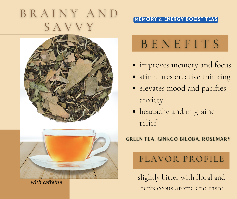 Brainy and Savvy Green Tea with Ginkgo Biloba Rosemary memory tea