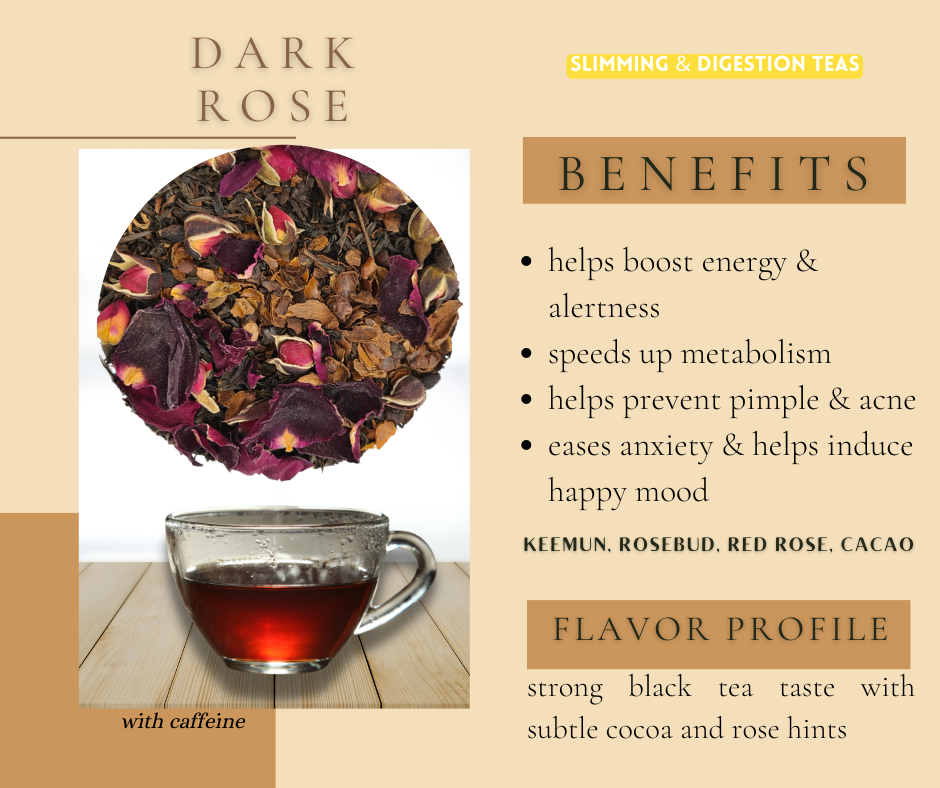 tea blend Dark Rose Black Tea with and Cocoa Husk rose petal tea