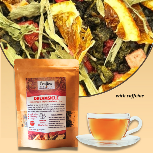 tea blend Dreamsicle Milky Oolong, Berry Orange Tea with tarragon herb