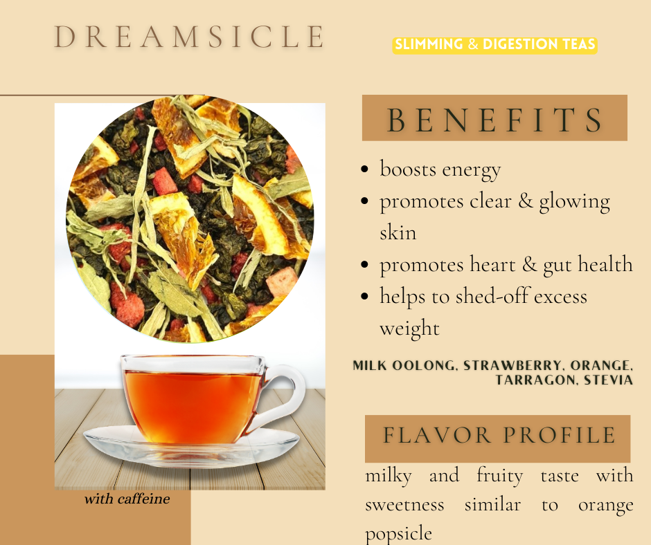 tea blend Dreamsicle Milky Oolong, Berry Orange Tea with tarragon herb