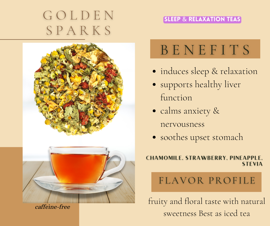 tea blend Golden Sparks Chamomile, Strawberry, Pineapple Tea, stevia tea