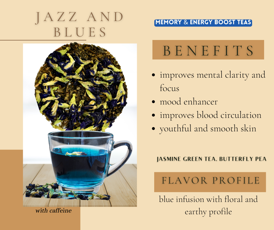 Jazz and Blues Butterfly Pea Jasmine Loose Leaf Tea Clitoria Ternatea