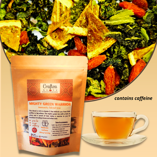 tea blend Mighty Green Warrior Tea with Goji Berry and Orange Fruit tea