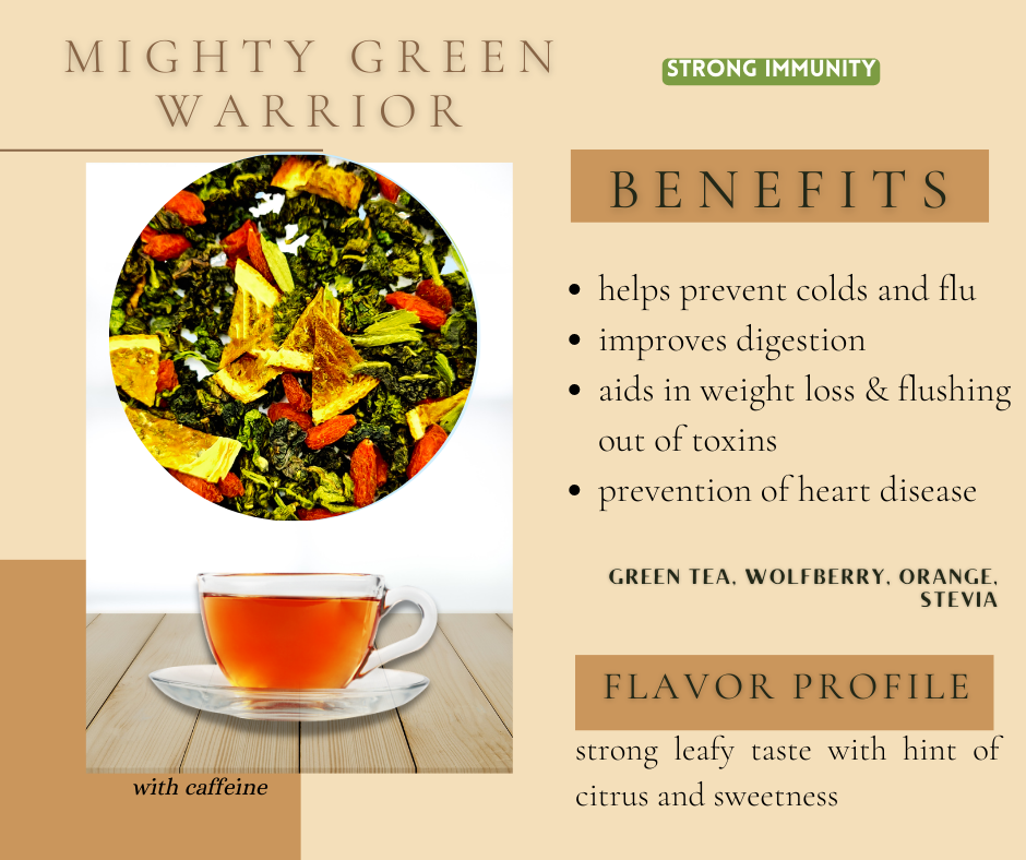 tea blend Mighty Green Warrior Tea with Goji Berry and Orange Fruit tea