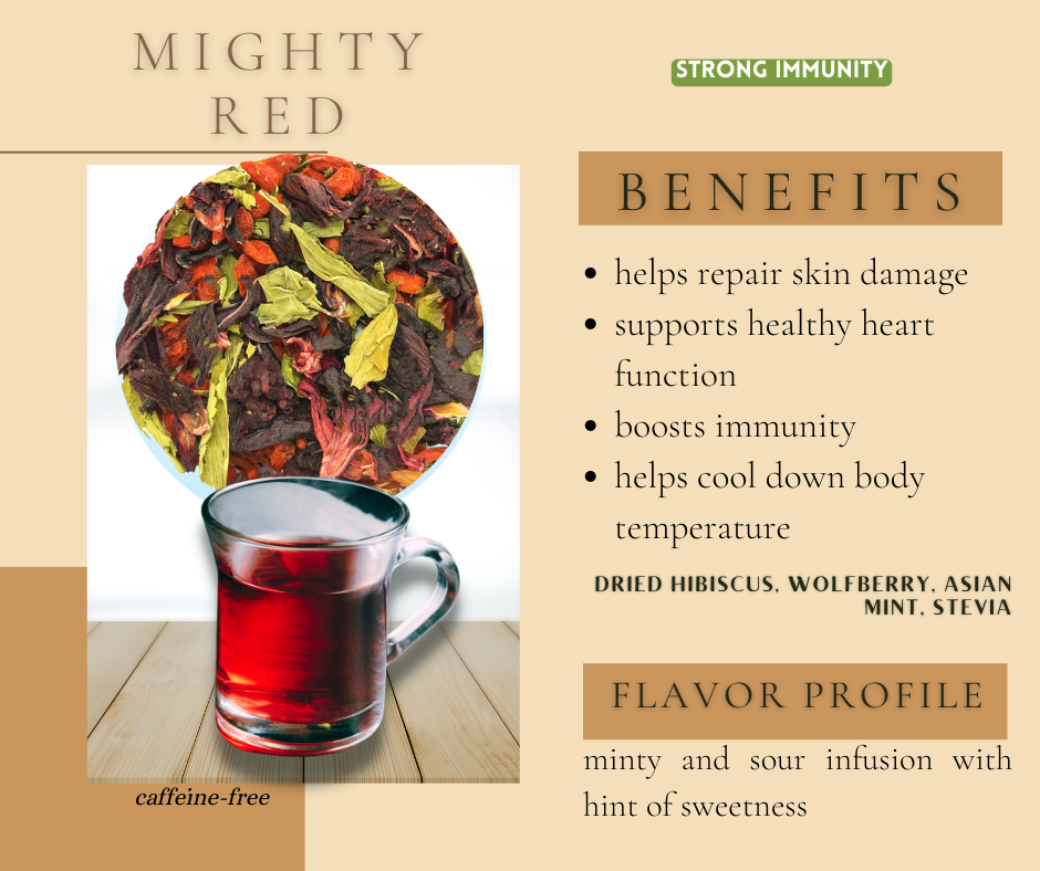 tea blend Mighty Red Hibiscus tea Roselle and Mint with Goji Berry, Stevia