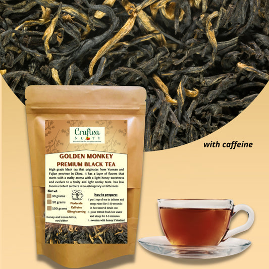 Craftea NUTTY Black Tea Golden Monkey Malty Cocoa Taste with Sweet Hint Teabags